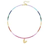 KissYan Collana di perle colorate da donna, in oro 14 carati, con lettera a bolla di colore oro boho e perle iniziali, con ciondolo arcobaleno, colorato per l'estate e la spiaggia, Rame, Nessuna