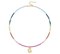 KissYan Collana di perle colorate da donna, in oro 14 carati, con lettera a bolla di colore oro boho e perle iniziali, con ciondolo arcobaleno, colorato per l'estate e la spiaggia, Rame, Nessuna