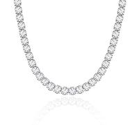 KissYan Collana tennis da donna, placcata in oro bianco 14 carati, con zirconia cubica e catenina a baguette, collana girocollo grossa, gioiello delicato regalo, Rame, Zirconia cubica, diamante