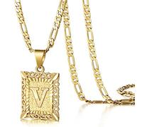 KissYan Initial Letter Pendant Necklace for Men Womens, 14K Gold Plated Square Capital Monogram Necklace Silver Alhpabets from A-Z ro Chain Necklace, Rame, Non è una pietra preziosa