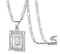 KissYan Initial Letter Pendant Necklace for Men Womens, 14K Gold Plated Square Capital Monogram Necklace Silver Alhpabets from A-Z ro Chain Necklace, Rame, Non è una pietra preziosa
