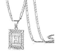 KissYan Initial Letter Pendant Necklace for Men Womens, 14K Gold Plated Square Capital Monogram Necklace Silver Alhpabets from A-Z ro Chain Necklace, Rame, Non è una pietra preziosa
