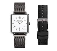 Kistanio Carre GM-WH-M-L-BK - Orologio da donna con vetro zaffiro, cinturino in pelle e cinturino in pelle