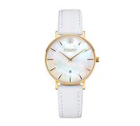 Kistanio Petit Orologio da donna con cinturino in pelle, madreperla, vetro zaffiro, analogico, GO-PM-L-WH