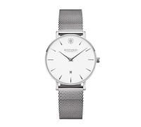 Kistanio Petit Orologio da donna piatto con cinturino in acciaio inossidabile in vetro zaffiro 33 mm diametro acciaio inox data diverse varianti, Argento/Bianco, Bracciale