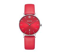 Kistanio Petit Orologio da donna piatto con cinturino in pelle in vetro zaffiro 33 mm diametro acciaio inox data diverse varianti, rosso / rosso, cinghia