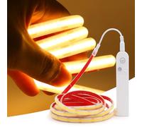 KISUFU Striscia LED COB con Sensore di Movimento 2m, Strisce LED Bianco Caldo 5V, Presa USB, Striscia Luminosa Auto Adesive Impermeabile IP68, per Scale, Armadio, Cucina