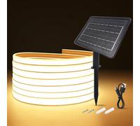 KISUFU Striscia LED solare COB da 24 V, IP65, impermeabile, 320 LED/m, con luce bifacciale, 2400 mAh, 8 modalità, pannello solare per giardino, patio, compleanno, matrimonio, decorazione esterna.