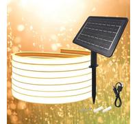 KISUFU Striscia LED solare COB da 24 V, IP65, impermeabile, 320 LED/m, con luce bifacciale, 2400 mAh, 8 modalità, pannello solare per giardino, patio, compleanno, matrimonio, decorazione esterna.