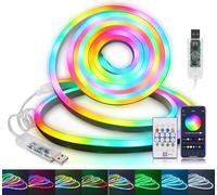KISUFU USB Neon LED Striscia,5V RGB Striscia LED,33 Leds/m Nastro LED con USB 24 tasti IR Bluetooth Music Controller,IP67 impermeabile Luci LED per Camera da Letto, Bar, Festa (2m)