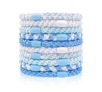 Kisvic 10 elastici per capelli da ragazza, multicolore, alla moda, elastici per capelli, per capelli spessi e ricci, azzurro