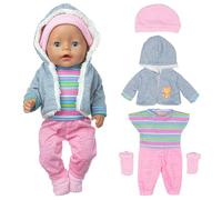 Kisvic Vestiti per bambole per neonati, 36-43 cm, con cappotto, camicia, pantaloni e calze, regali per ragazze