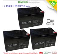 KIT 03 BATTERIA AL PIOMBO PER USO CICLICO 12V 12Ah 36V RICARICABILE ERMETICA