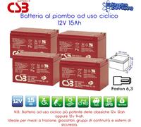 4 PZ. BATTERIA A PIOMBO 12V 15AH RICARICABILE PER BICICLETTA ELETTRICA 48V