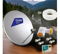 KIT 1 DECODER HD TIVÙSAT SATELLITARE PARABOLA 80CM LNB 4 USCITE STAFFA 30 MT