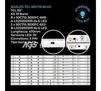 KIT 10 BARRE STRIP 6 LED TV TCL 50C715-3030FC-6X2-B 50C715-3030FC-6X8-A LUCE BLU