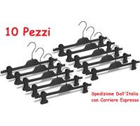 Kit 10 grucce stampelle per pantaloni pinza salvaspazio appendini gruccia 36cm