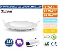 KIT 10 PANNELLI LED V-TAC ULTRA SLIM 6W - 12W - 18W DA INCASSO DRIVER INCLUSO