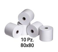 KIT 10 Rotoli Termici Bianchi Per CASSA 80X80 Scontrino Ricevuta Prezzo Bianco