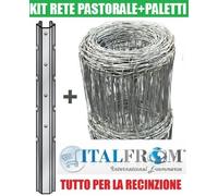 Kit 100 mt-Rete Metallica Pastorale Agricola Zincata con 30 Pali Aperti 52X35 mm