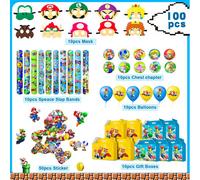 KIT 100 PZ Maschere e palloncini Adesivi gadget per feste Mario Bross