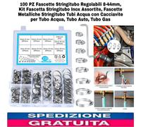 Kit 100pz Fascette Stringitubo Regolabili 8-44Mm Inox Assortite con Cacciavite