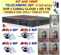 KIT 1080P 3 MP VIDEOSORVEGLIANZA AHD 4 TELECAMERE 3MP + DVR + CAVETTERIA +HD-1TB