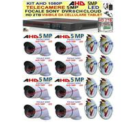 KIT 1080P VIDEOSORVEGLIANZA AHD 8 TELECAMERE 5MP SONY +DVR+HD 2TB + CAVETTERIA