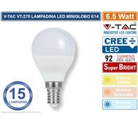 LAMPADINA LED P45 E14 6.5W BIANCO CALDO A BULBO CHIP CREE VT-270-LED218636 V-TAC