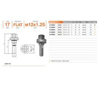 KIT 16 BULLONI x DISTANZIALI 12x1,25x50 CHIAVE 17 PIATTI x CITROEN C2,C3,C4,C5