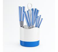 Kit 16 Posate Acciaio Manico Blu con Supporto Scolaposate Design Moderno