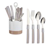 Kit 16 Posate Acciaio Manico Marrone con Supporto Scolaposate Design Moderno