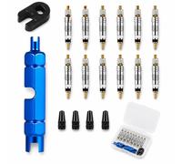 Kit 18 pezzi riparazione valvole bicicletta chiave Obus Presta Schrader MTB | Include adattatori e nuclei, per tubeless e strada, portatili e durevoli, facili da usare, robusti e compatti per i viaggi