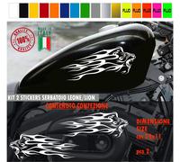Kit 2 adesivi moto serbatoio FIAMME LEONE LION harley chopper vari colori c.1794