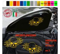 Kit 2 adesivi moto serbatoio teschio fiamme bobber chopper harley valigia c.2156