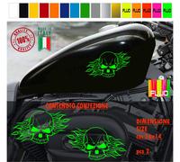 Kit 2 adesivi moto serbatoio teschio fiamme bobber chopper harley valigia c.2156