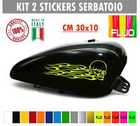 Kit 2 adesivi moto serbatoio teschio fiamme skull flame chopper harley c.1683