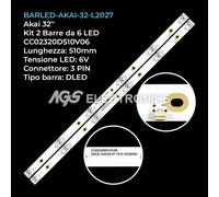KIT 2 BARRE STRIP 6 LED TV AKAI 32E20-2X6-6S1P-0D20 MS-L2027-V1 CC02320D510V06