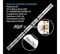 KIT 2 BARRE STRIP 6 LED TV HISENSE JL.D32061330-003BS-M LED32EC350A