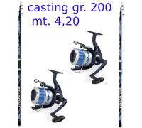 Kit 2 Canne Surfcasting Gr. 200 + 2 Mulinelli Spigola Mare scogliera grongo