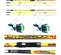 Kit 2 Canne Surfcasting Hyperion 4.20Mt 200Gr Mulinelli Pesca Mare 3 Pezzi