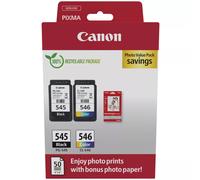 KIT 2 CARTUCCE CANON ORIGINALI PG-545 CL-546 NERA COLORE + CARTA FOTO