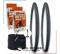 KIT 2 COPERTONI BICI CORSA 2 CAMERE D'ARIA 700X23 23 622 VALVOLA PRESTA 48mm DEE