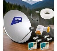 KIT 2 DECODER HD TIVÙSAT SATELLITARE PARABOLA 80CM LNB 4 USCITE STAFFA 30 MT
