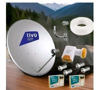 KIT 2 DECODER HD TIVÙSAT SATELLITARE PARABOLA 80CM LNB 4 USCITE STAFFA 30 MT
