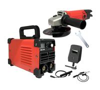 Kit 2 in 1 Mini Saldatrice inverter ad Elettrodo 400 Ampere con display LCD digitale con Cavi e Maschera + Flex Smerigliatrice Angolare 115mm 1000W ideale per Fabbro, Fai da te
