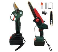 Kit 2 in 1 Motosega Potatore con Doppia Lama 6" e 8" Lubrificazione Olio Automatica + Forbice Cesoia Taglio 35mm Display Digitale Motore Brushless Doppia Batteria 88V 8000mHa da Giardinaggio