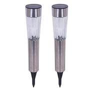Kit 2 Lampade Giardino Ricarica Solare Paletti Metallo Cristallo 1LED Bianco