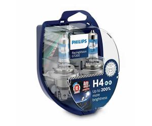 KIT 2 LAMPADINE ALOGENE PHILIPS H4 12V 60-55W RACING VISION GT200 +200% DI LUCE