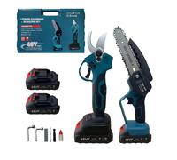 KIT 2 Pezzi Forbice Cesoia a Doppia Batteria 48/88V Potatura + Motosega +Valigia